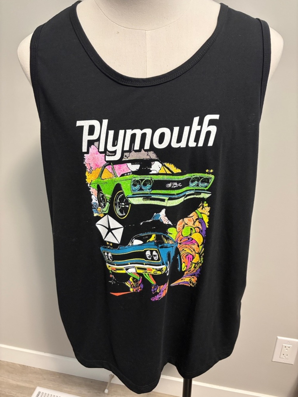 Plymouth Black Graphic Tank Top - Retro Muscle Car Print